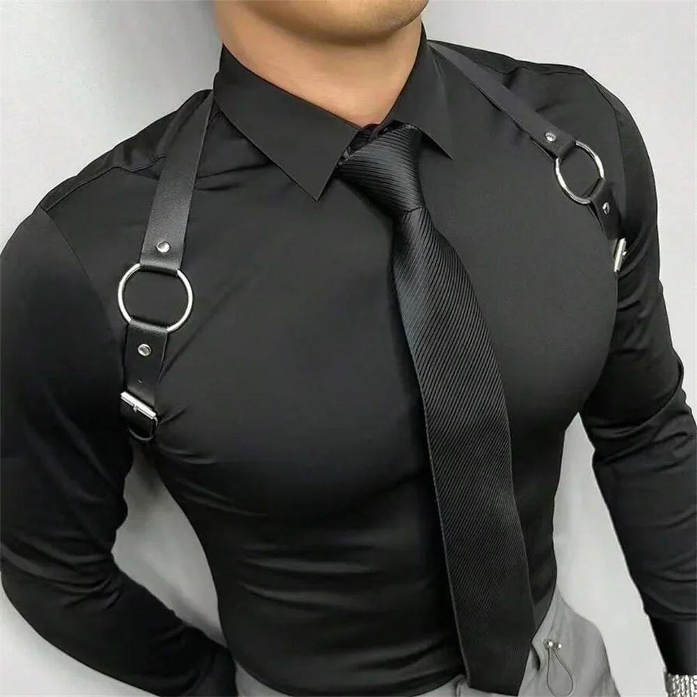 Leather Work Vest - PU Leather Vest Strap Braces Suspender
