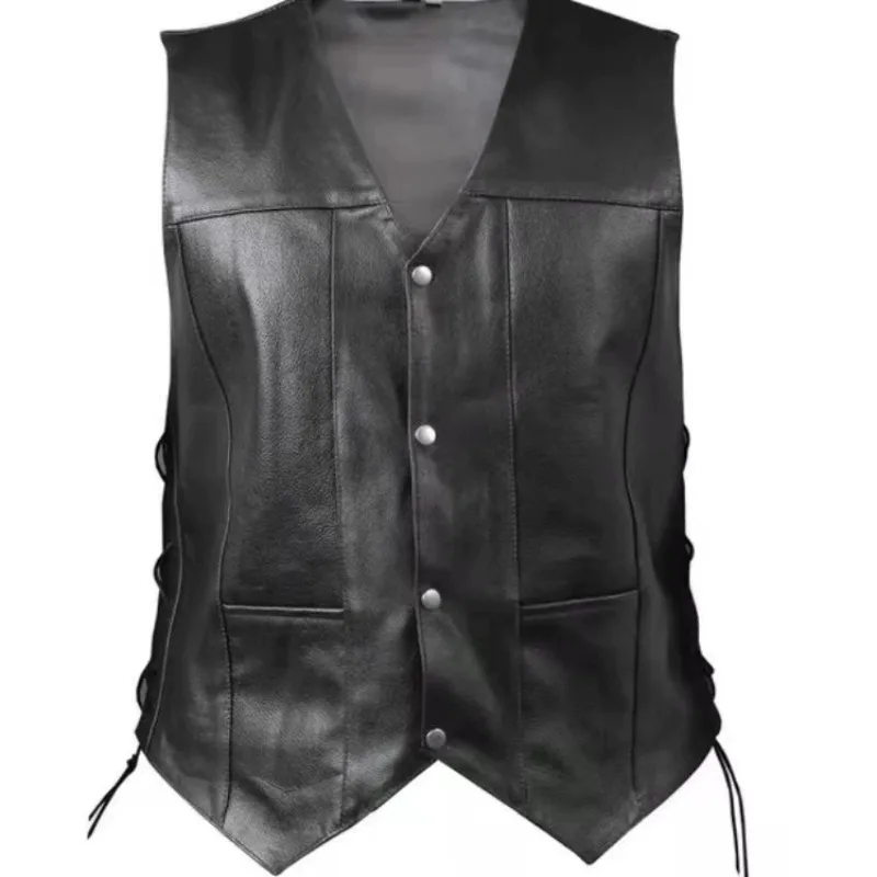 Leather Work Vest - Men's Punk Style Denim Vest with