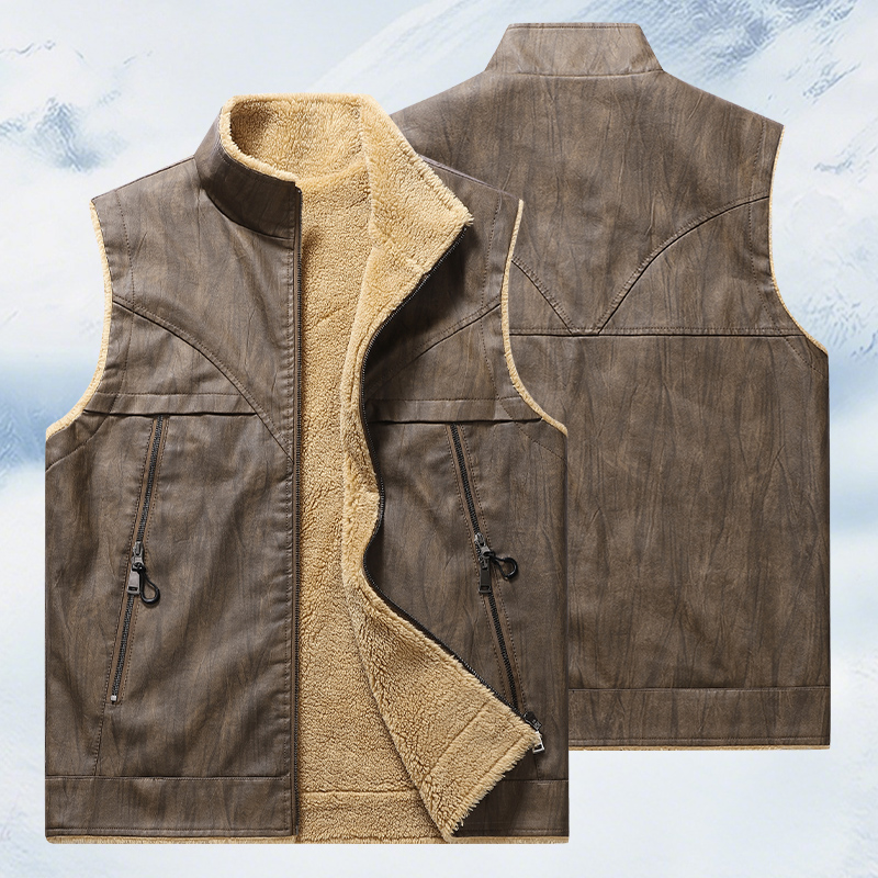 Leather Work Vest - Winter Man Fleece Casual Sleeveless Leather