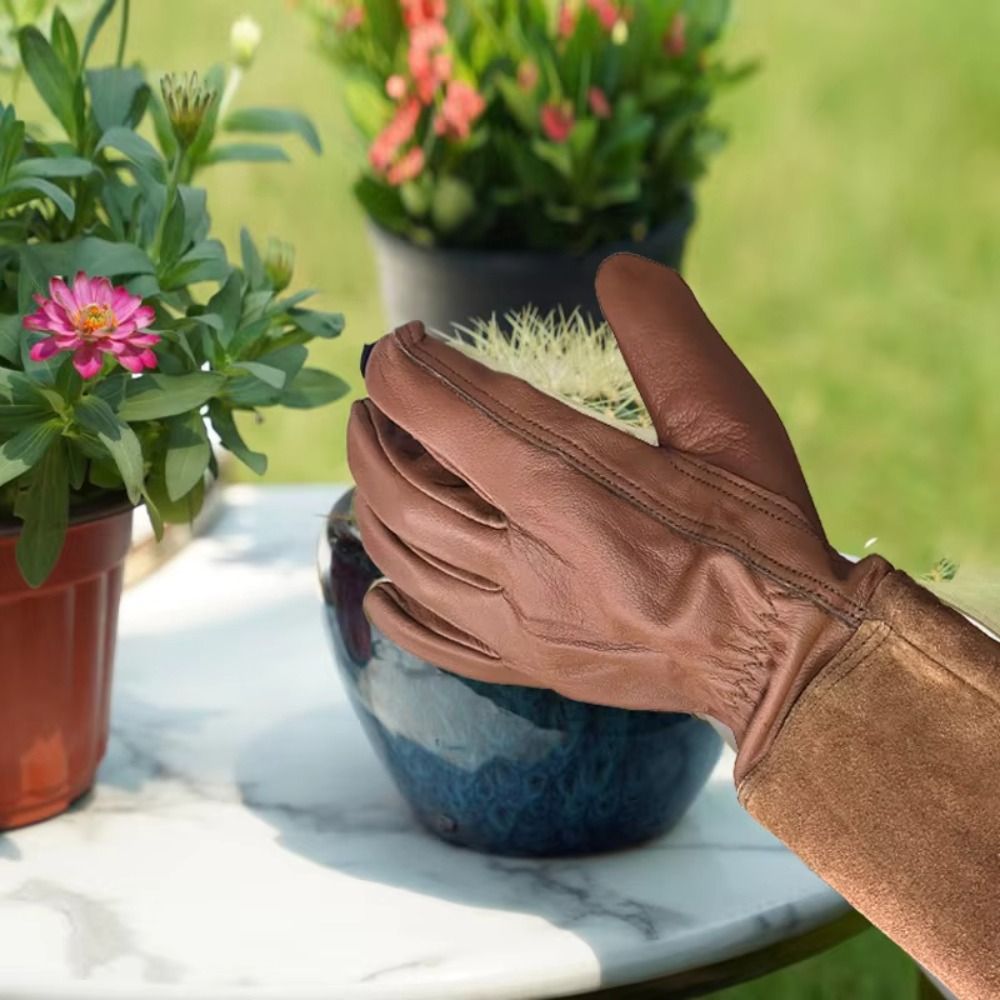 Leather Work Winter Gloves - Worker Long Sleeve Gardening Gloves Wear-resisting