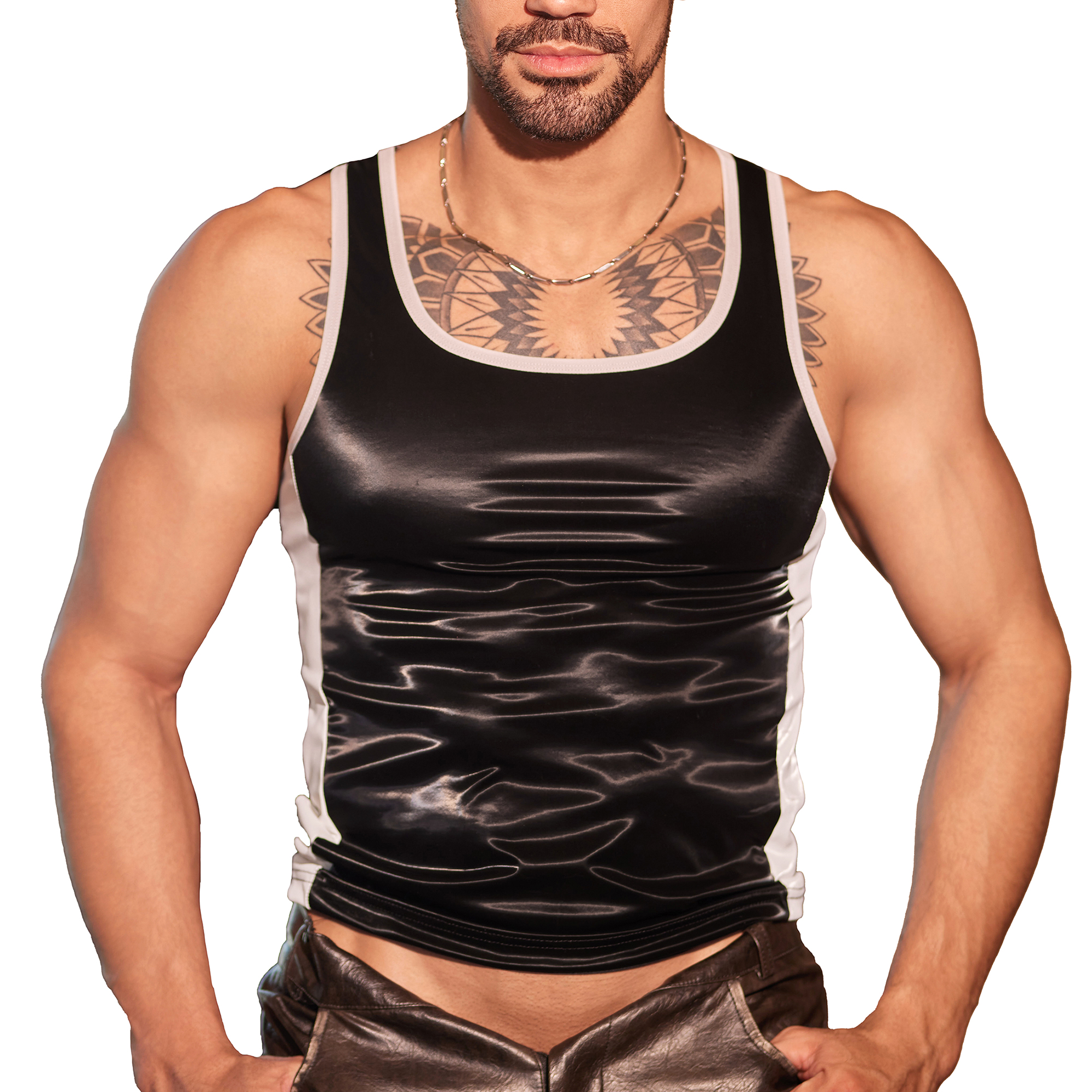 Men Faux Leather Sleeveless T- - Leather Work Vest review and price