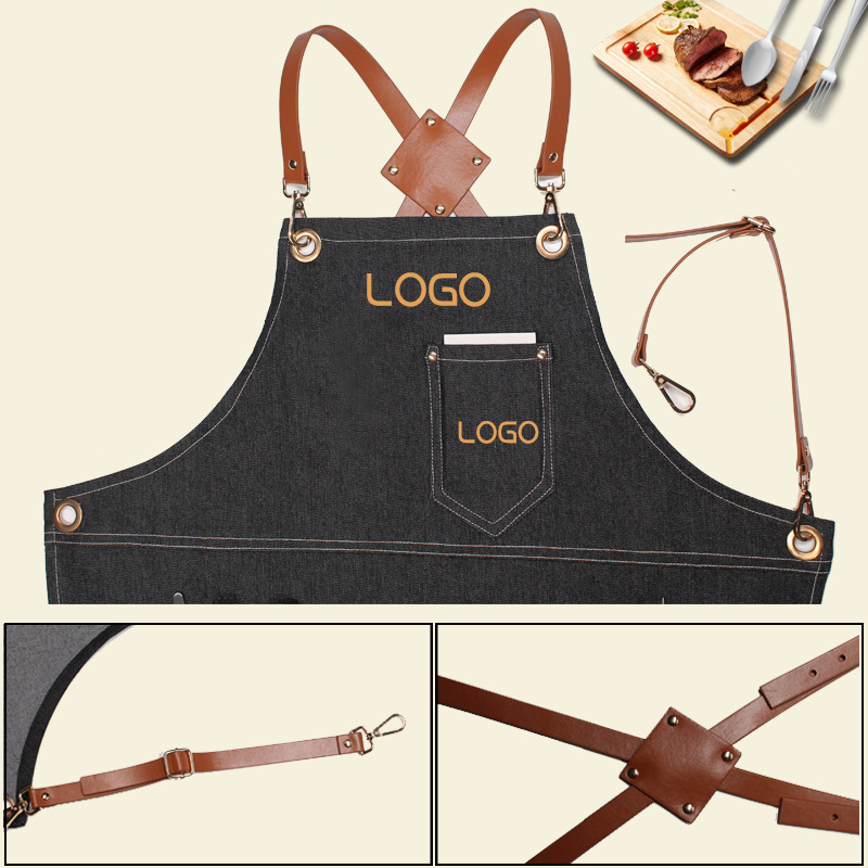 Floral PU Leather Straps Denim - Leatherwork Apron review and price