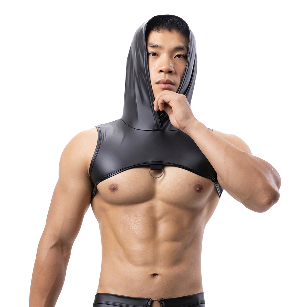 Men Faux Leather Hooded Fitnes - Leather Work Vest review and price